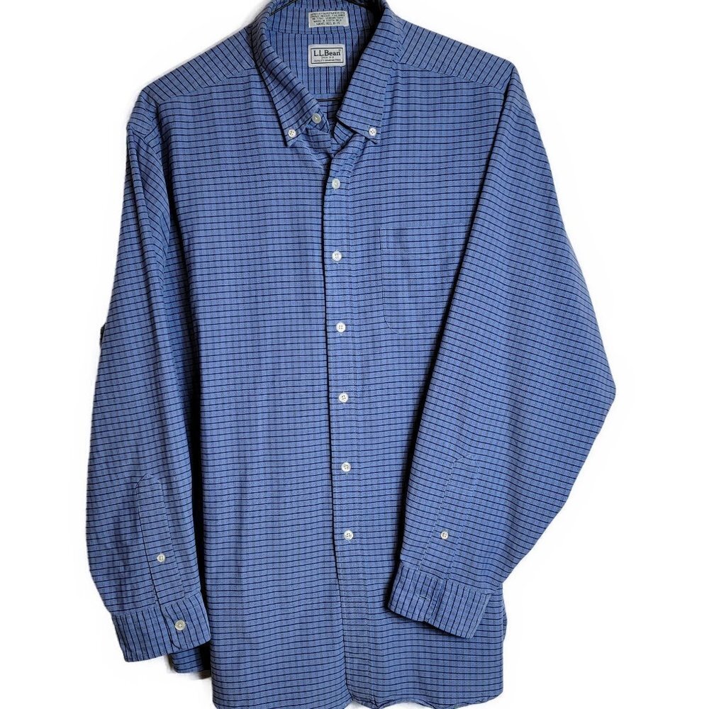 LL. Bean Men's Cotton blend Long sleeve blue btn down plaid shirt - 18/35